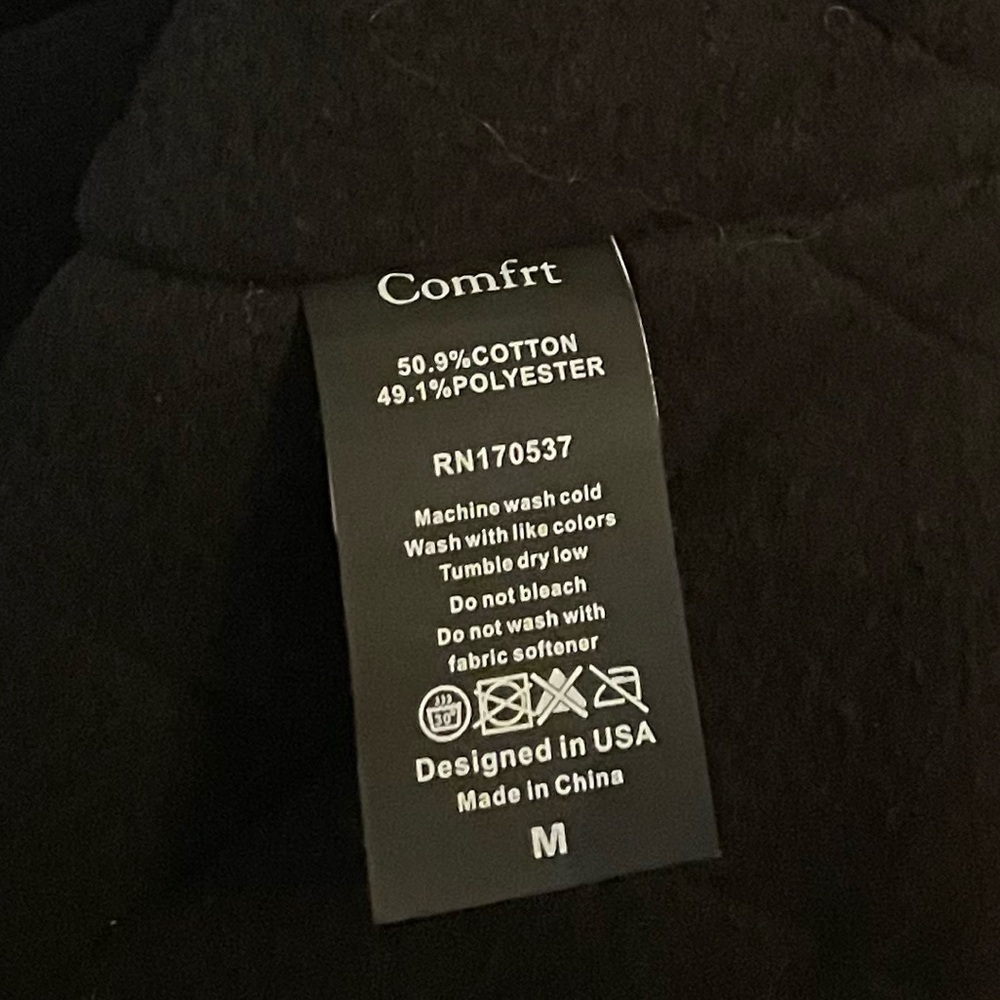 Comfrt Weighted Hoodie Full Zip Onyx Black 5 Lbs Oversized Unisex Size Medium - Picture 9 of 9